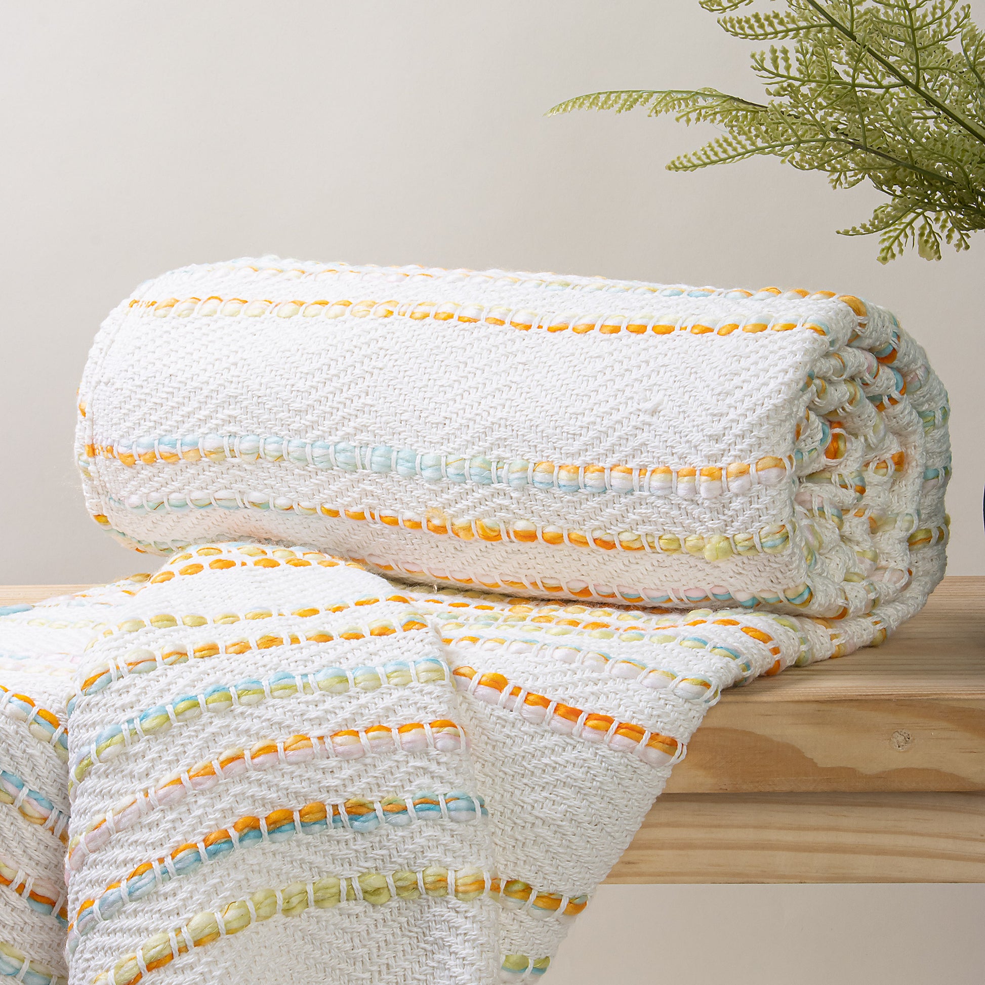 Multicolor Cotton Woven Stripe Throw