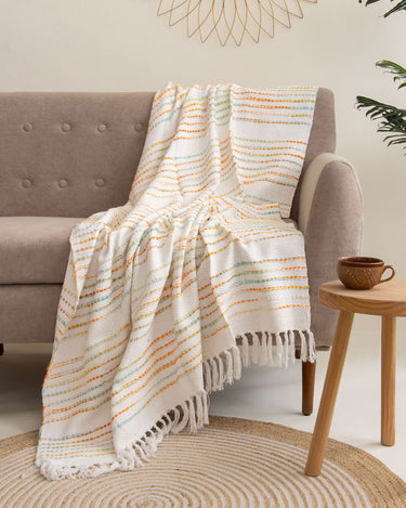 Multicolor Cotton Woven Stripe Throw