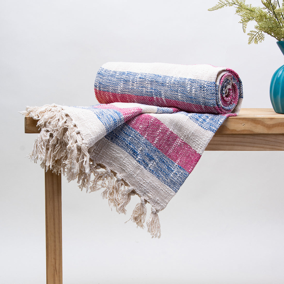 Luxury Red Cotton Hand Woven Throw Online