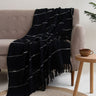 Stylish Black 100% Cotton Woven Throw Blanket For Sofa Decor