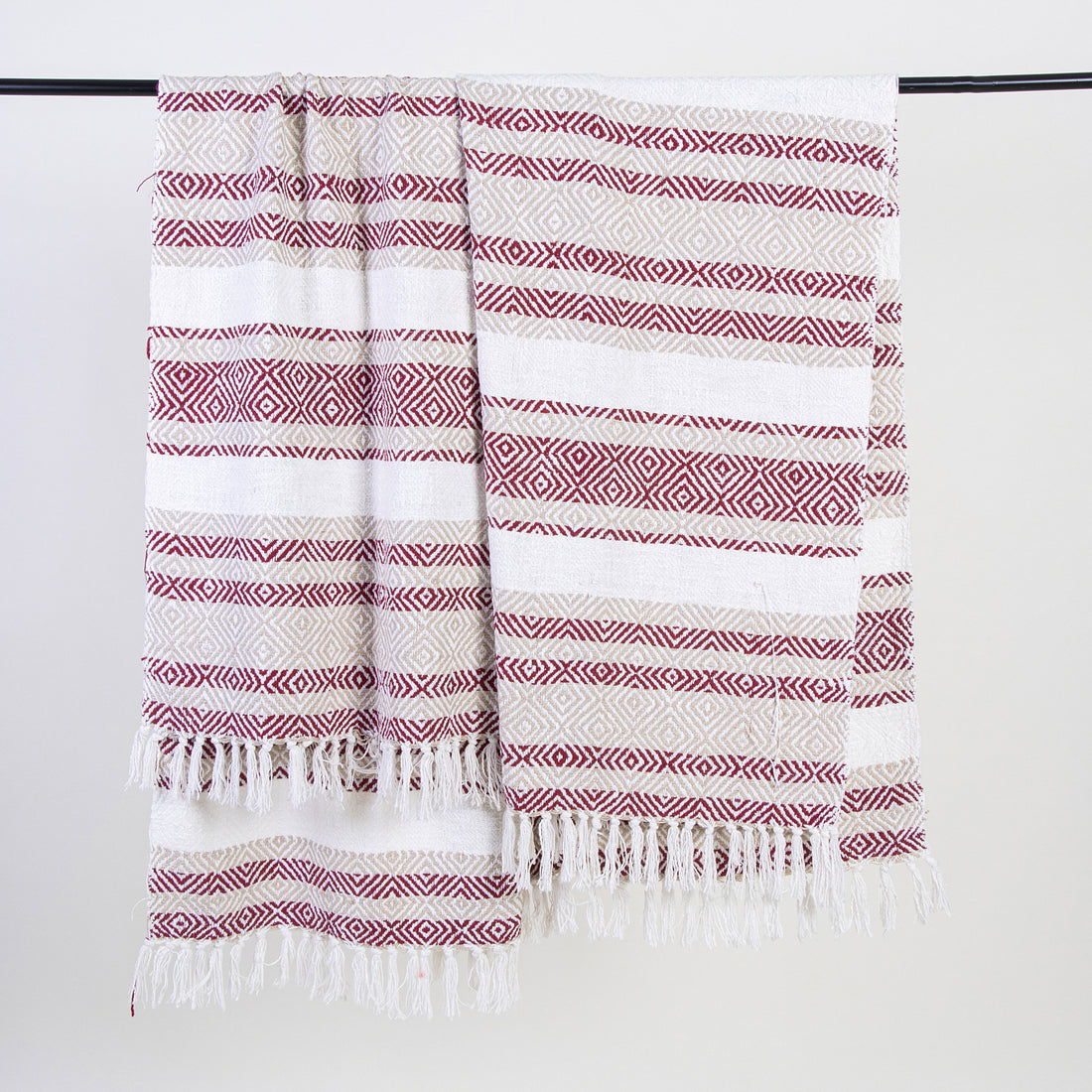 Maroon Handmade Cotton Woven Throw Blankets Online