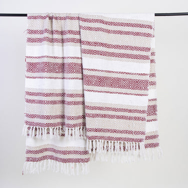 Maroon Handmade Cotton Woven Throw Blankets Online