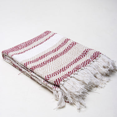 Maroon Handmade Cotton Woven Throw Blankets Online