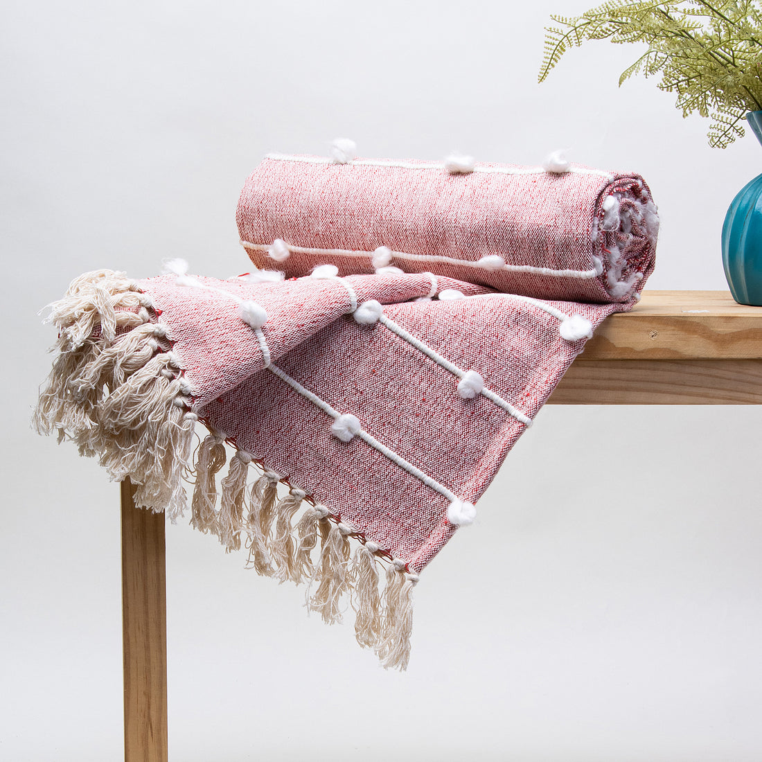 New Pink Cotton Custom Woven Throw Blanket