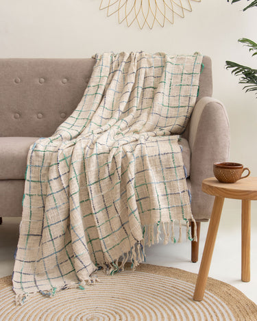 Organic Cotton Off White Woven Sofa Throw Blanket
