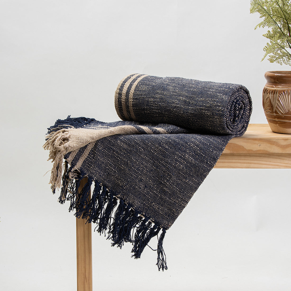 Black Cotton Handmade Woven Throw Blanket Online