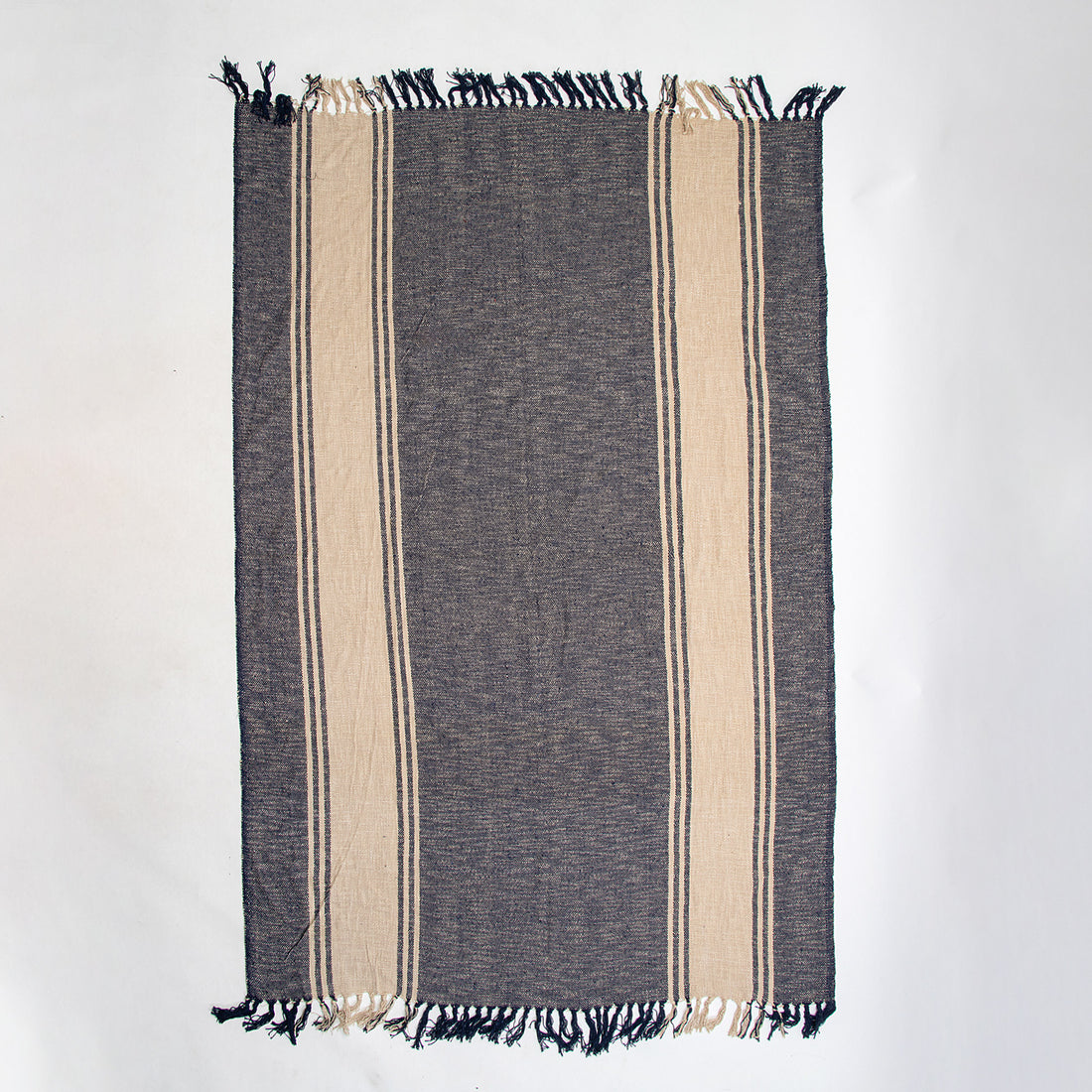 Black Cotton Handmade Woven Throw Blanket Online