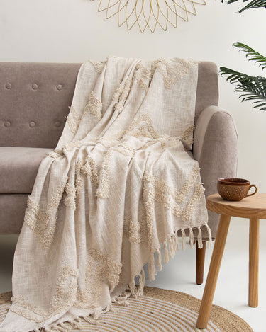 Cotton Tufted Throw Blanket For Home Decor