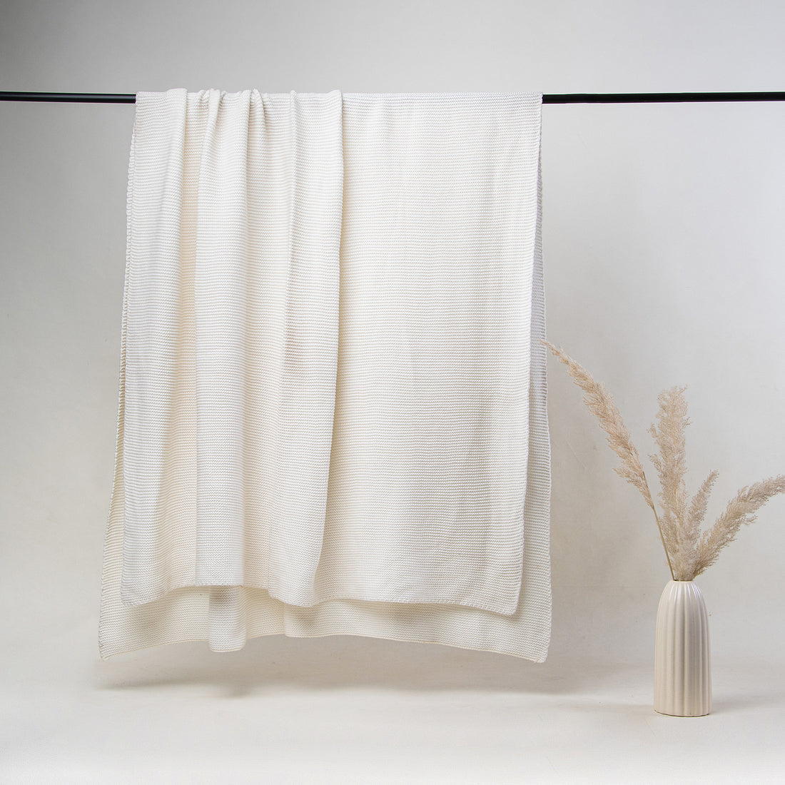 Cream Solid Sofa Cotton Knitted Blanket Throw Online