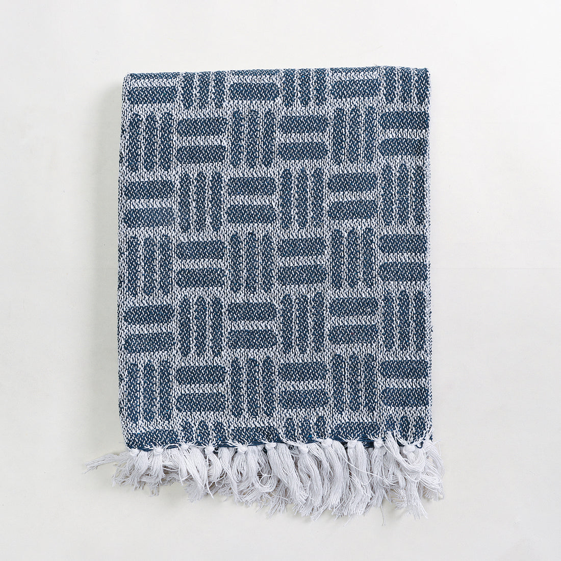 Blue Cotton Decorative Woven Sofa Throws