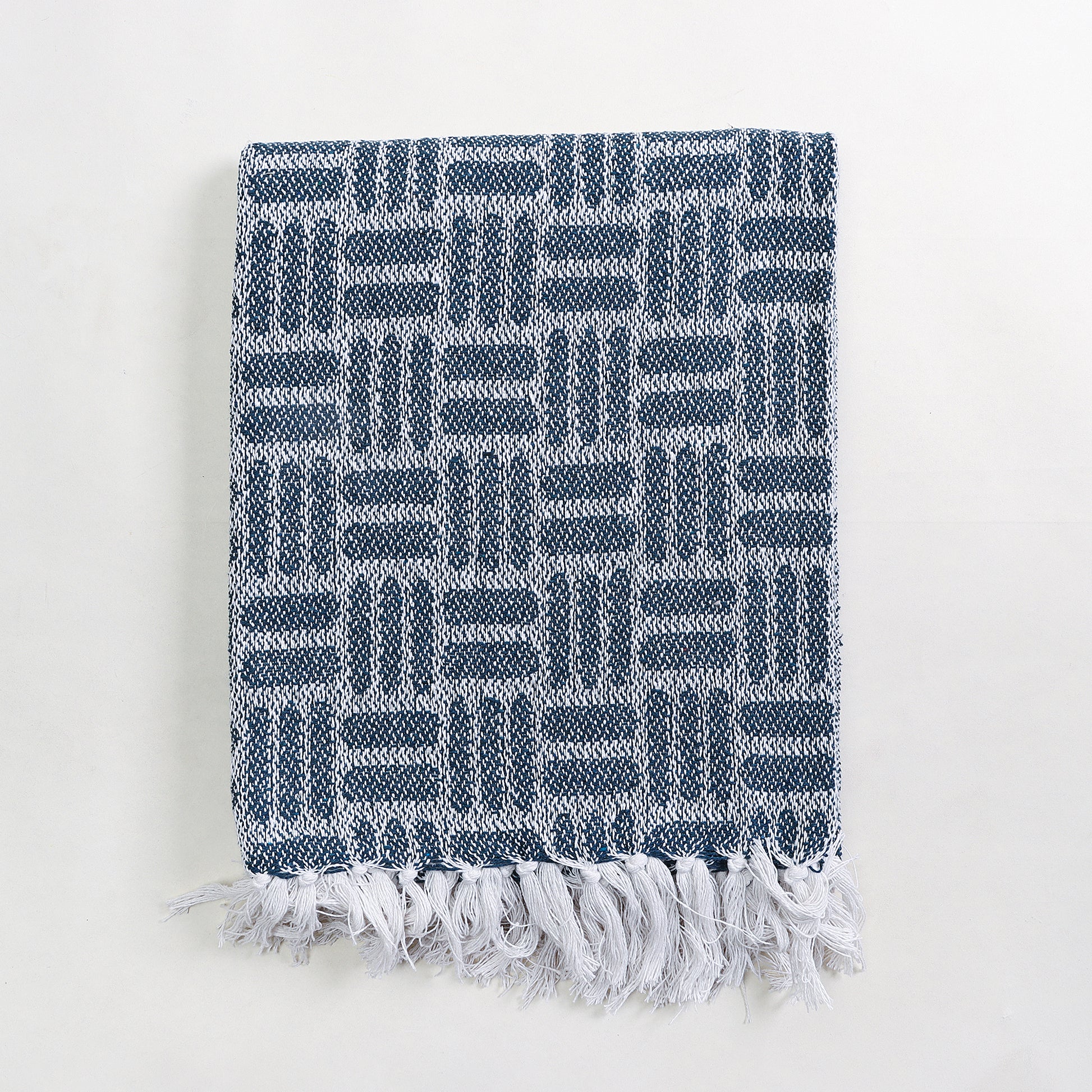 Blue Cotton Decorative Woven Sofa Throws