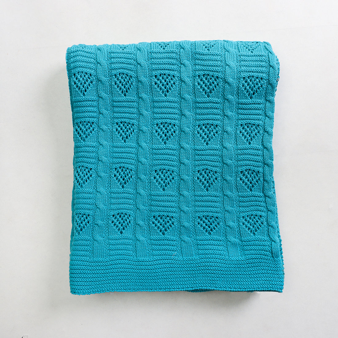 Cyan Color Reversible Soft Cotton Knitted Throw Online