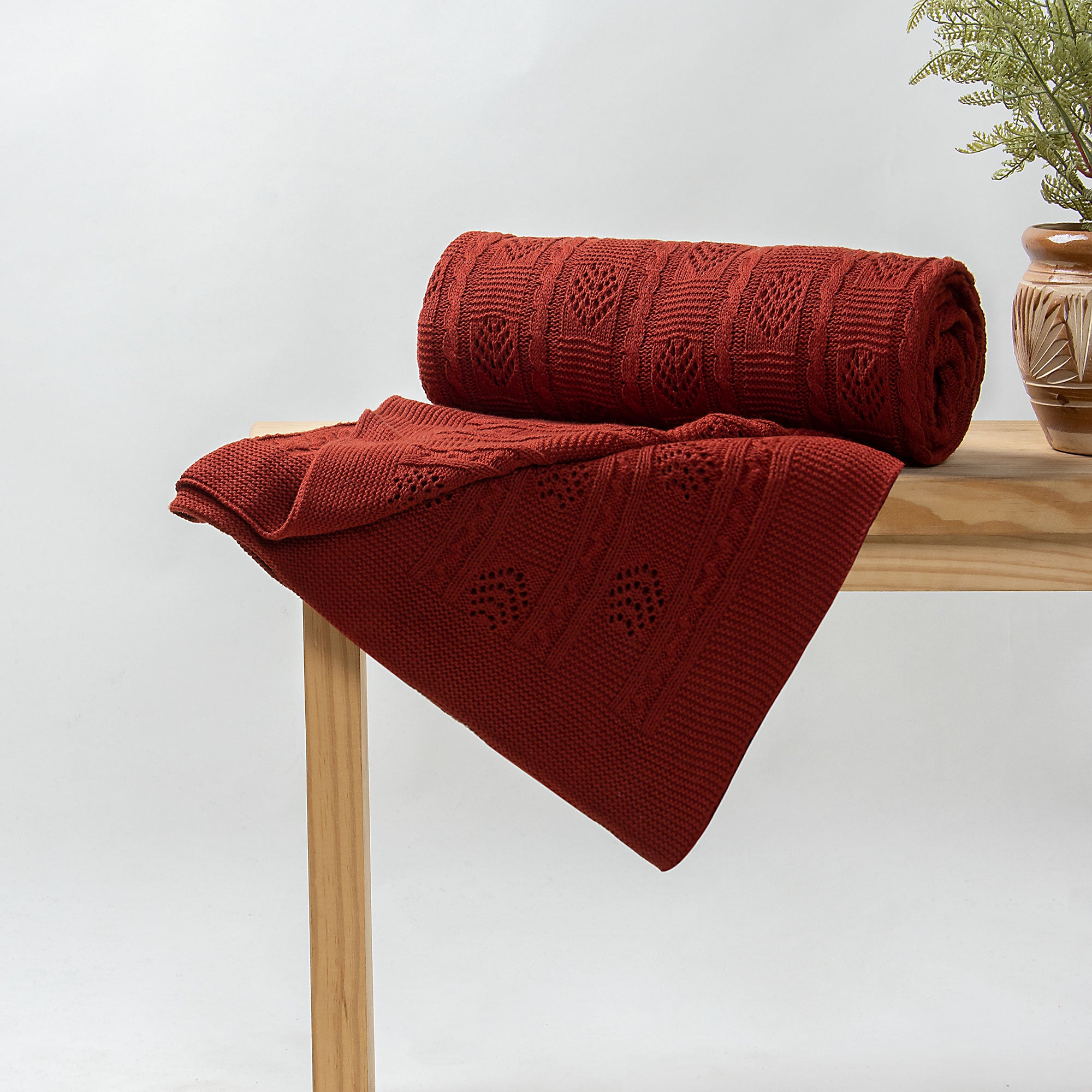 Red Reversible Soft Cotton Knit Throw Blanket Online