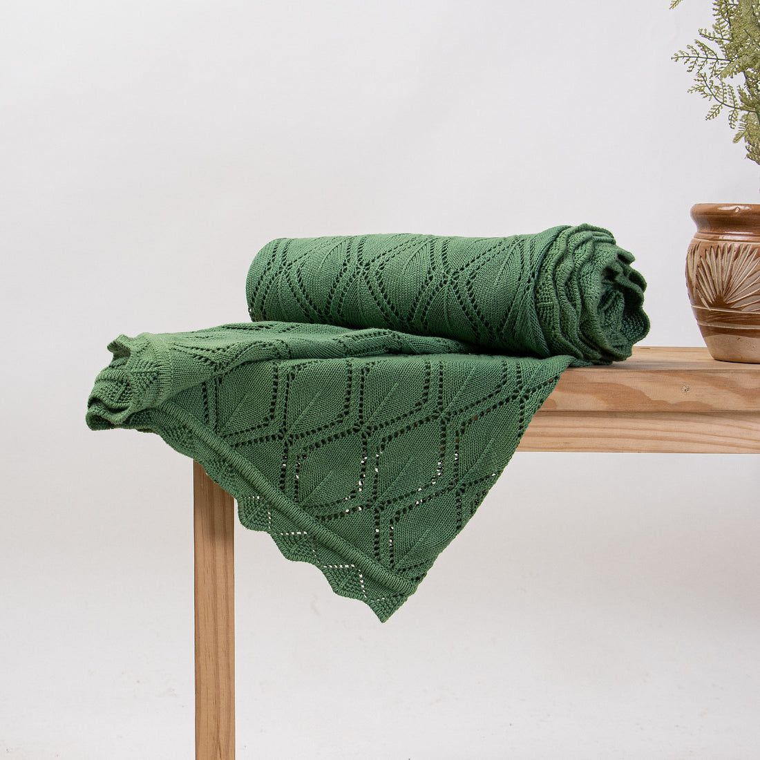 Green Reversible Soft Knitted Blanket Throw