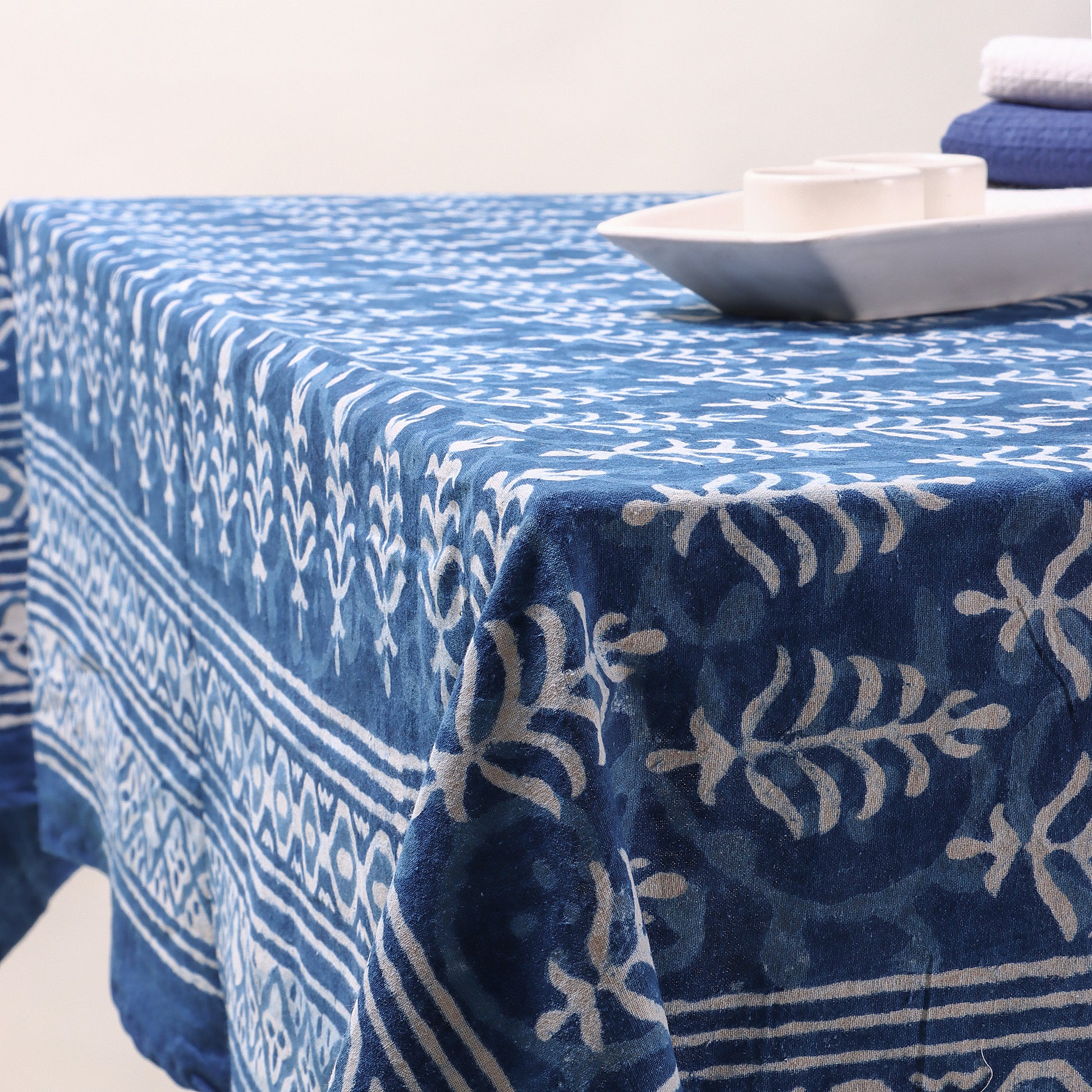 Beautiful Blue Cotton Dining Table Cloth Cover Online