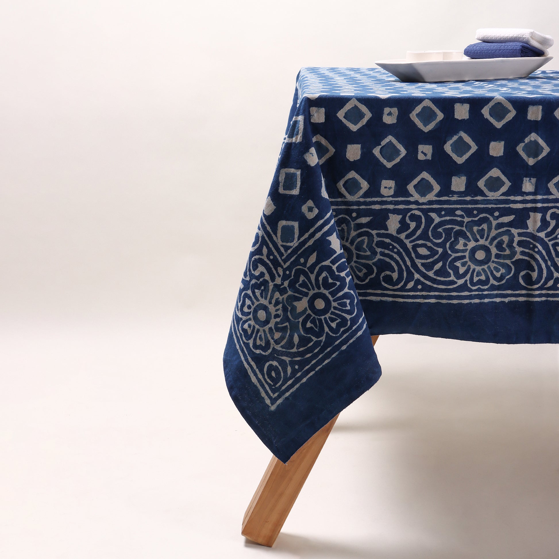 Hand Block Blue Printed Cotton Table Clothes Online