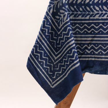 Indigo Blue Leaf Printed Soft Modern Dining Table Cover Online