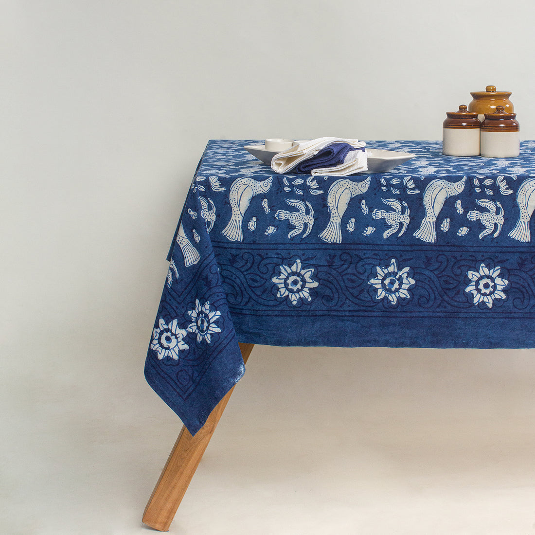 Premium Indigo Blue Bird Printed Soft Cotton Table Cover Online