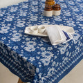 Indigo Blue Floral Print Soft Cotton Dining Table Cover 4 Seater Online