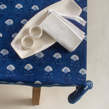 Indigo Floral Print Soft Cotton Table Cover Cloth Online