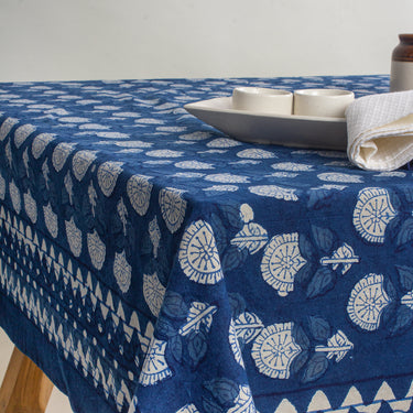 Luxury Indigo Floral Print Cotton Best Table Cover Design Online