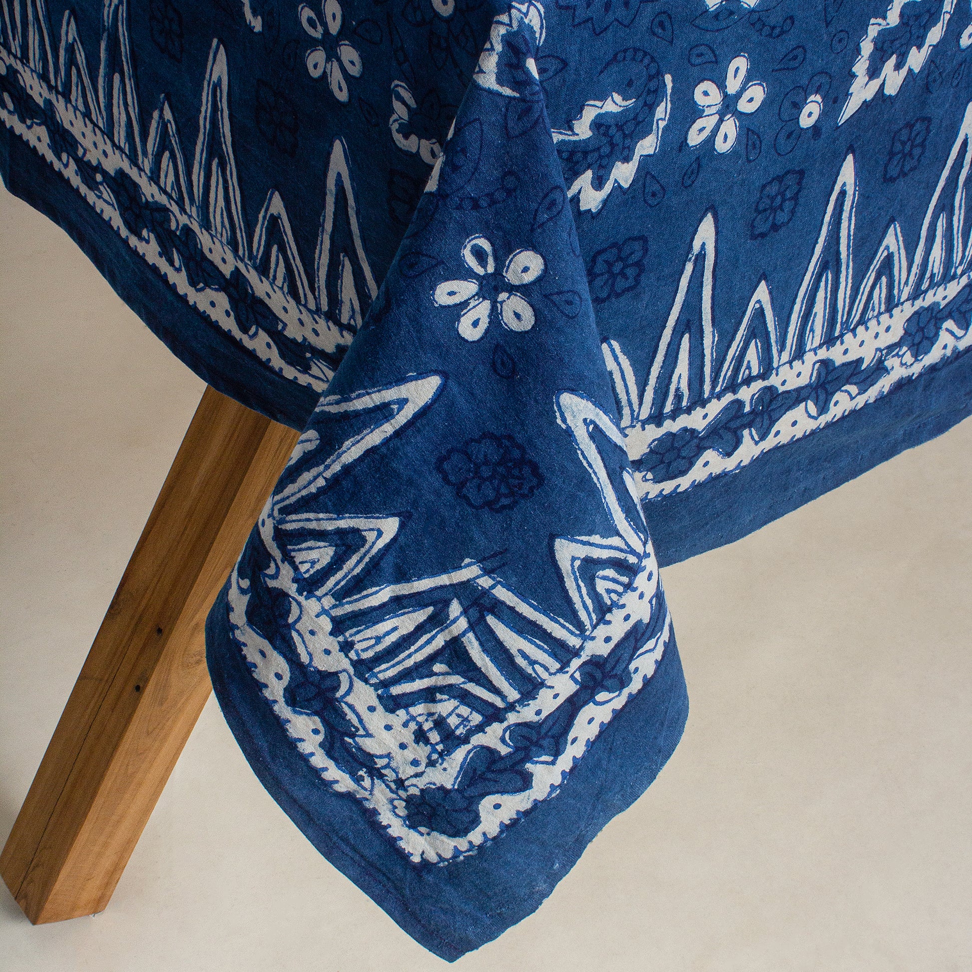 Best Indigo Blue Leaf Print Table Cover for Dining Table Online