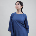 Blue Solid Round Neck Women Cotton Kaftan Online