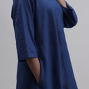 Blue Solid Round Neck Women Cotton Kaftan Online