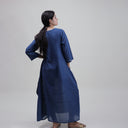 Blue Solid Round Neck Women Cotton Kaftan Online