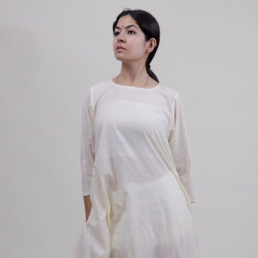 Off White Solid Round Neck Womens Kaftan Dress Online