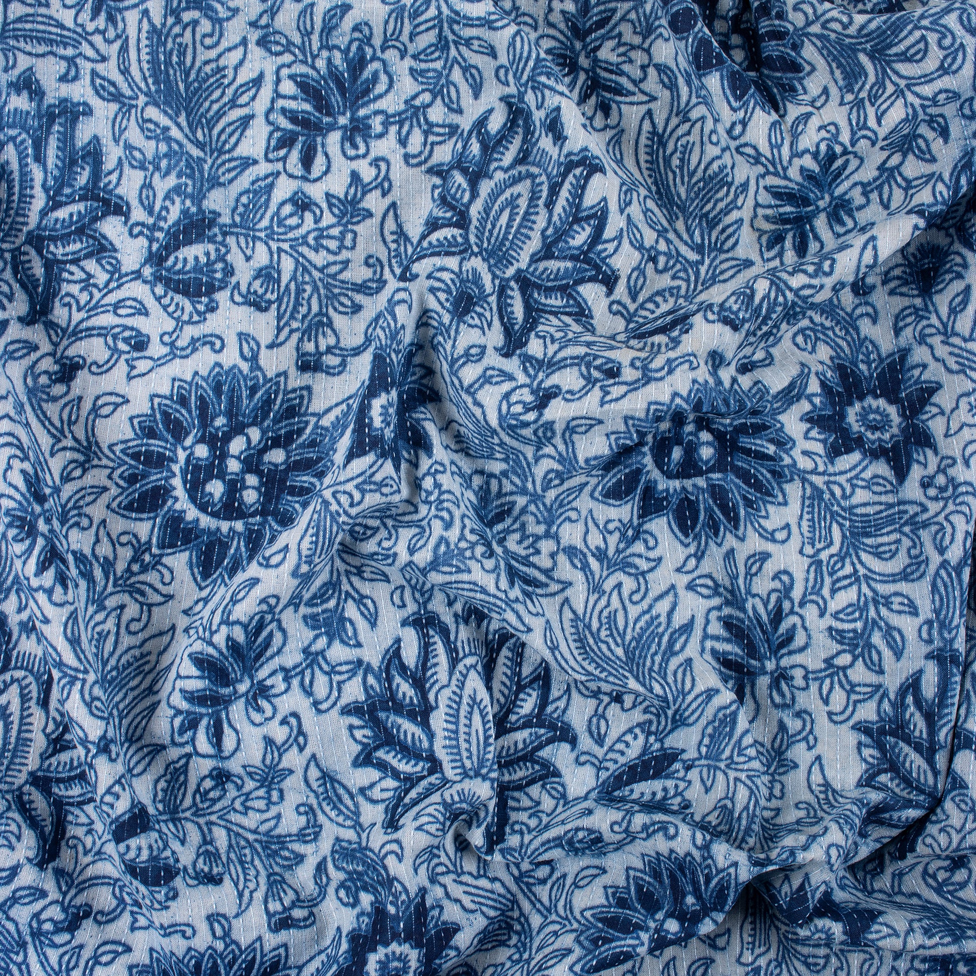 Indigo Blue Floral Cotton Indian Kantha Online