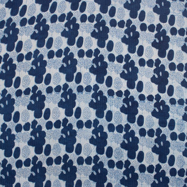 Indigo Blue Leaf Printed Indian Kantha Fabric