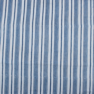 Indigo Stripes Block Printed Kantha Cotton Fabric Online