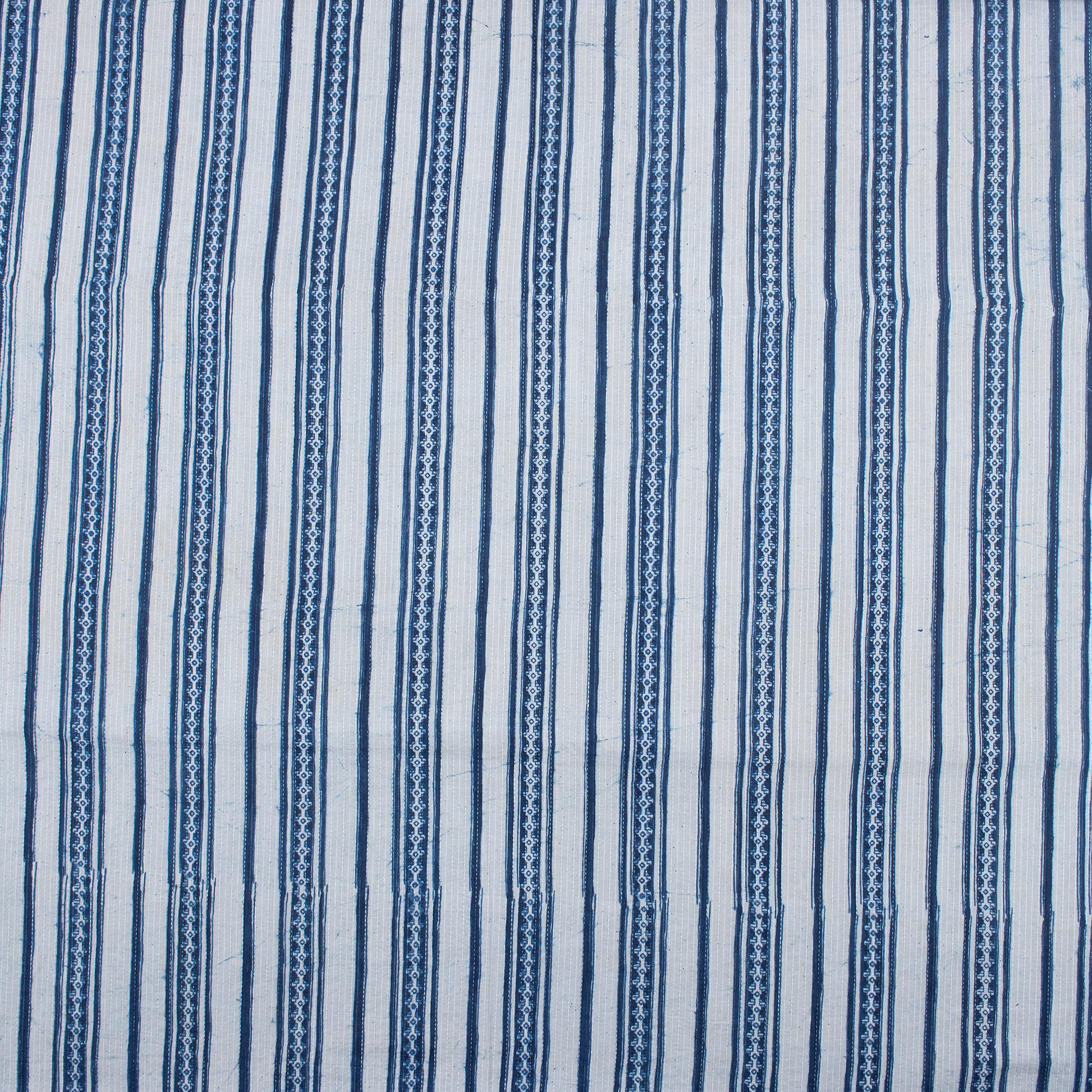 Indigo Stripes Block Printed Kantha Cotton Fabric Online