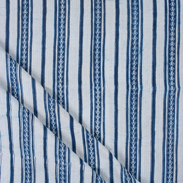 Indigo Stripes Block Printed Kantha Cotton Fabric Online