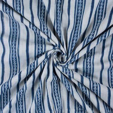 Indigo Stripes Block Printed Kantha Cotton Fabric Online