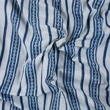 Indigo Stripes Block Printed Kantha Cotton Fabric Online