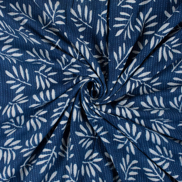 Indigo Leaf Block Printed Cotton Kantha Cloth Material Online