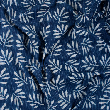 Indigo Leaf Block Printed Cotton Kantha Cloth Material Online