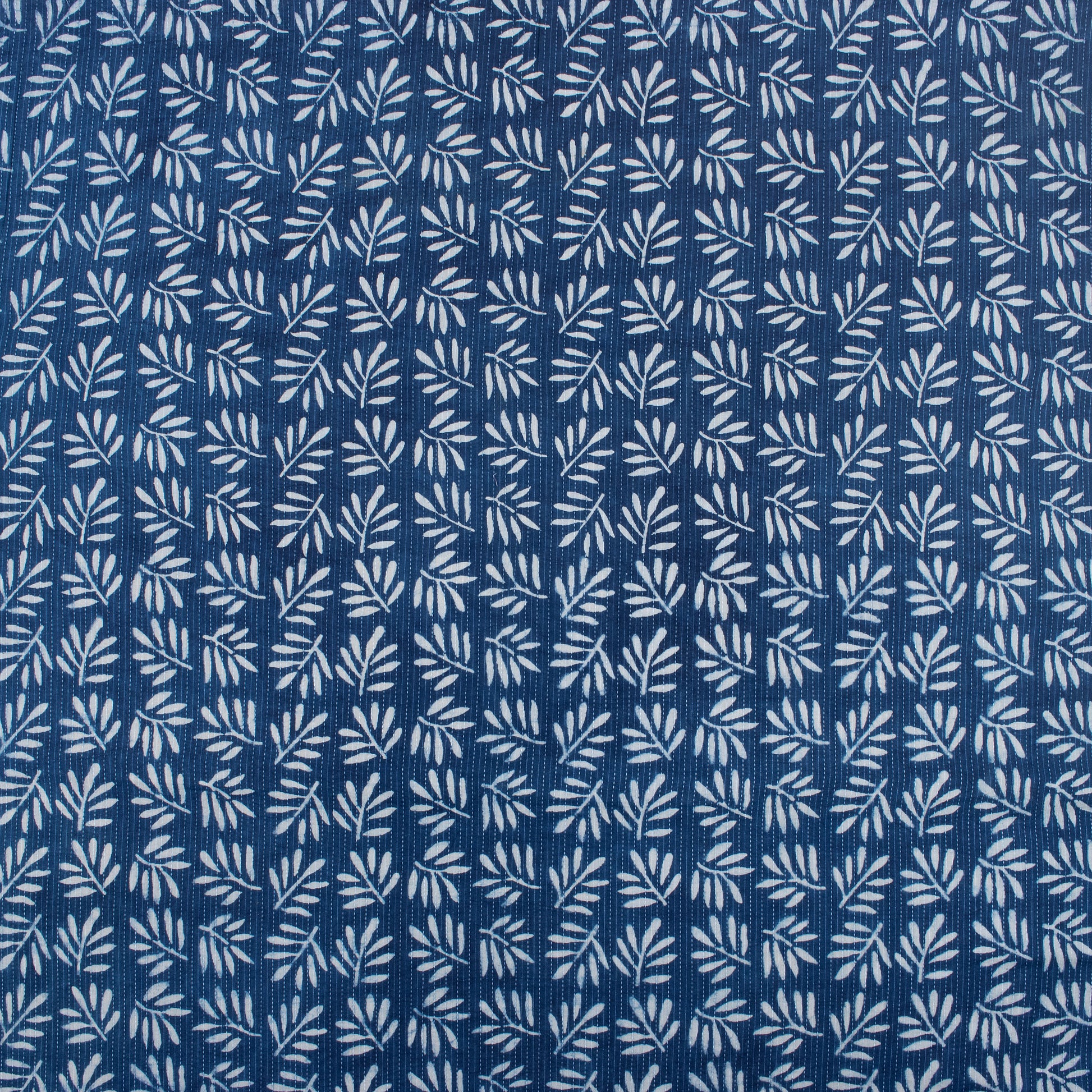 Indigo Leaf Block Printed Cotton Kantha Cloth Material Online