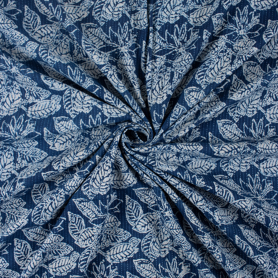 Indigo Blue Leaf Print Pure Cotton Kantha Fabric Online Dmaasa