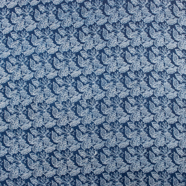 Indigo Blue Leaf Print Pure Cotton Kantha Fabric Online