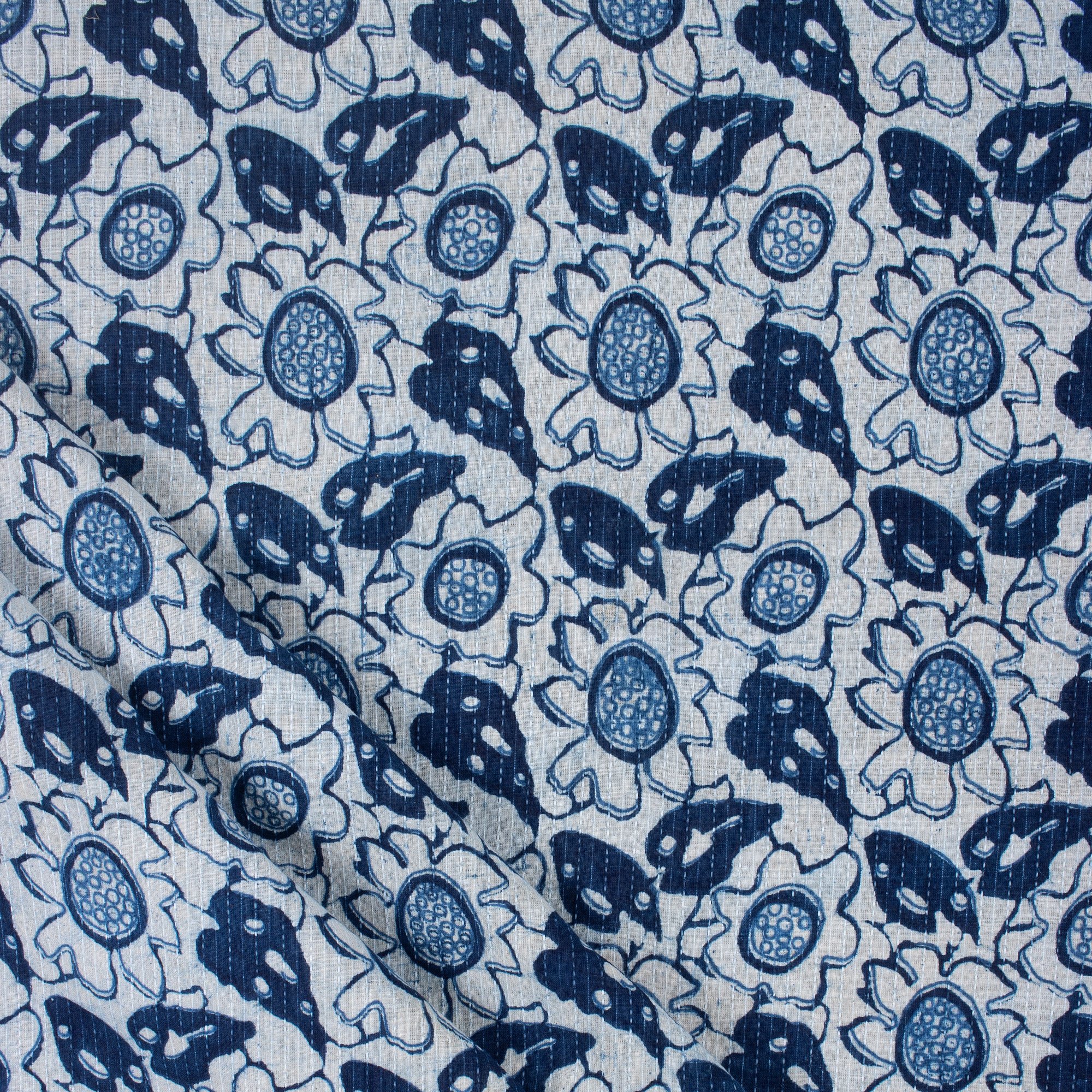 Kantha Cotton Fabric Indigo Blue Leaf Print Online