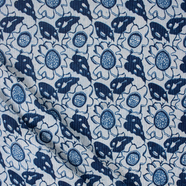 Kantha Cotton Fabric Indigo Blue Leaf Print Online