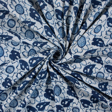 Kantha Cotton Fabric Indigo Blue Leaf Print Online