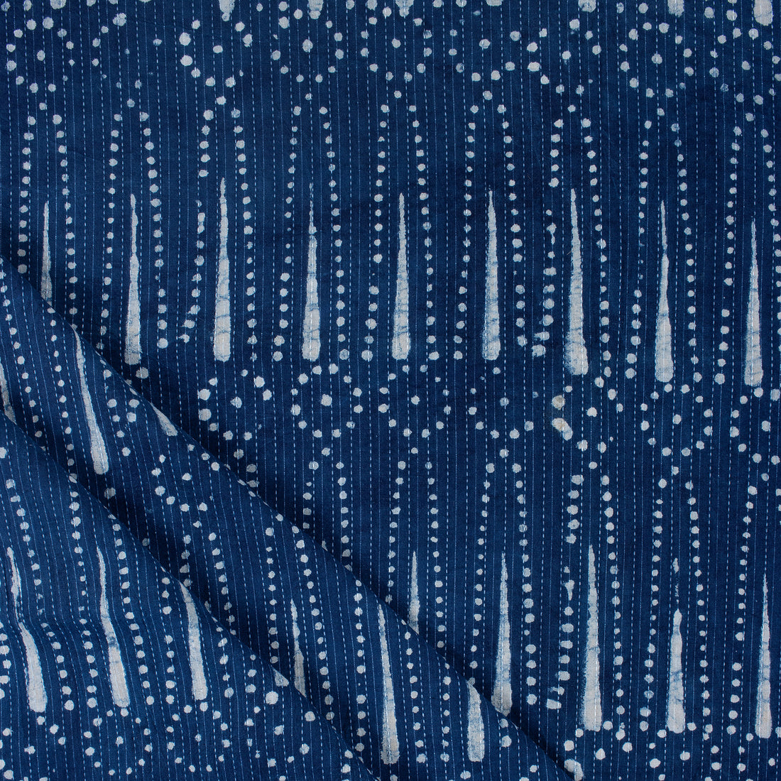 Indigo Blue Printed Cotton Kantha Fabric Online
