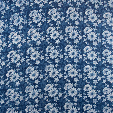 Indigo Blue Sun Flower Print Best Kantha Design Fabric