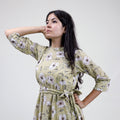 Cotton Hand Block Printed Green Midi Fancy Dress Online