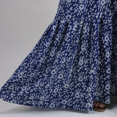 Best Midi Dress Design Blue Cotton Hand Block Floral Printed Online