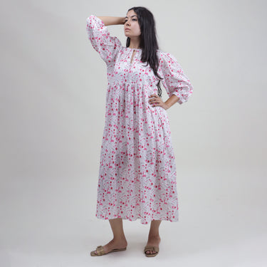 Pink Floral Ladies Midi Dresses